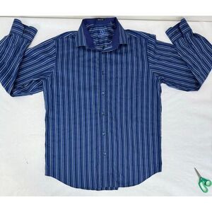 Bugatchi Uomo Dress Shirt Button Down Stripes Blue Twee Men's Large